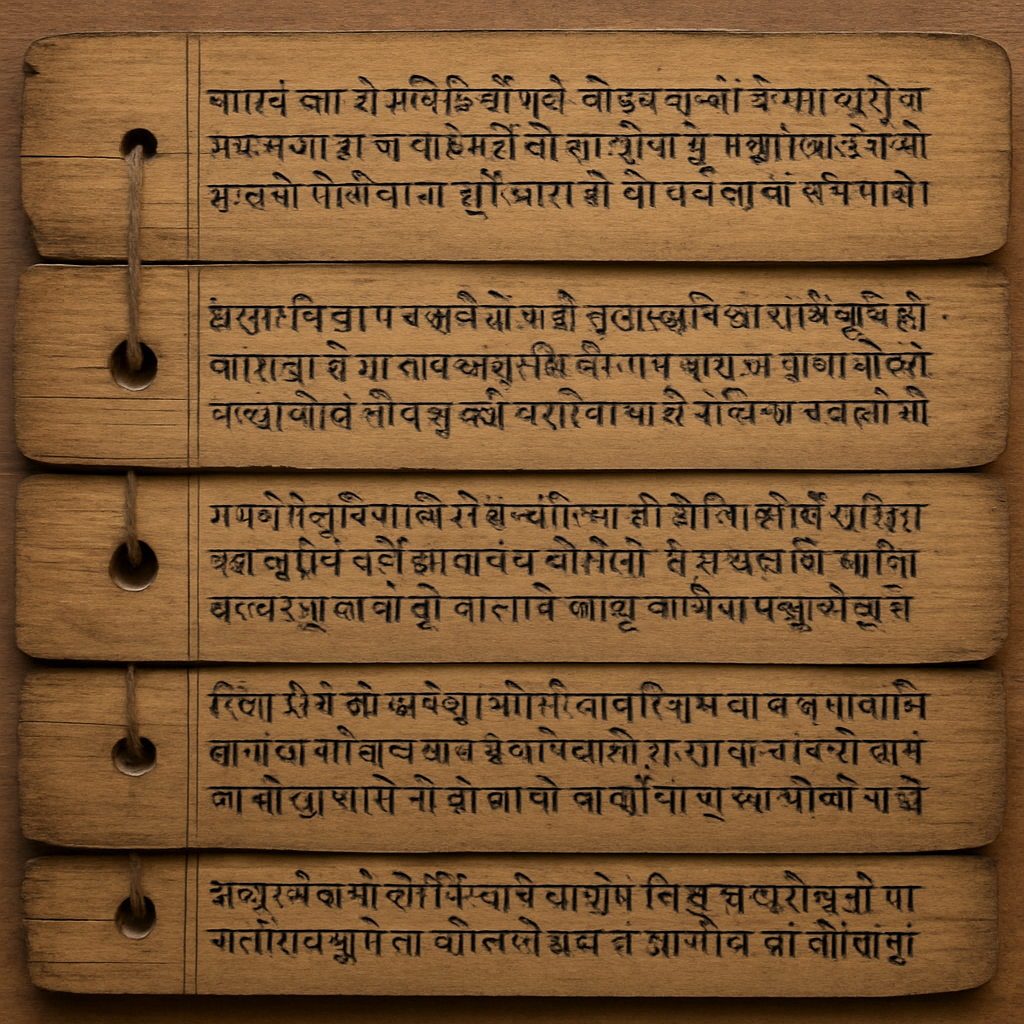 ancient sanskrit manuscript written on palm leaves