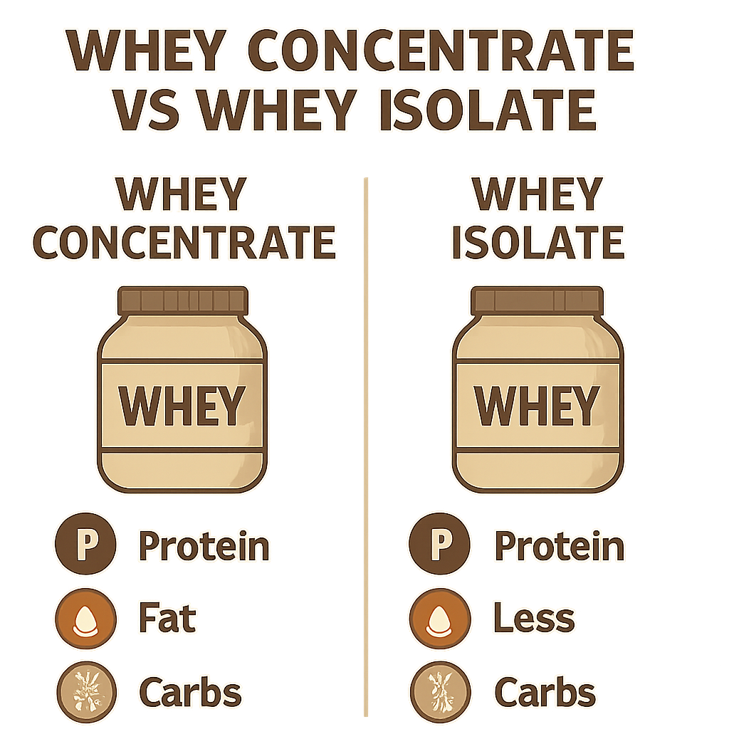 Infographic comparing the macronutrient profile of whey concentrate vs whey isolate