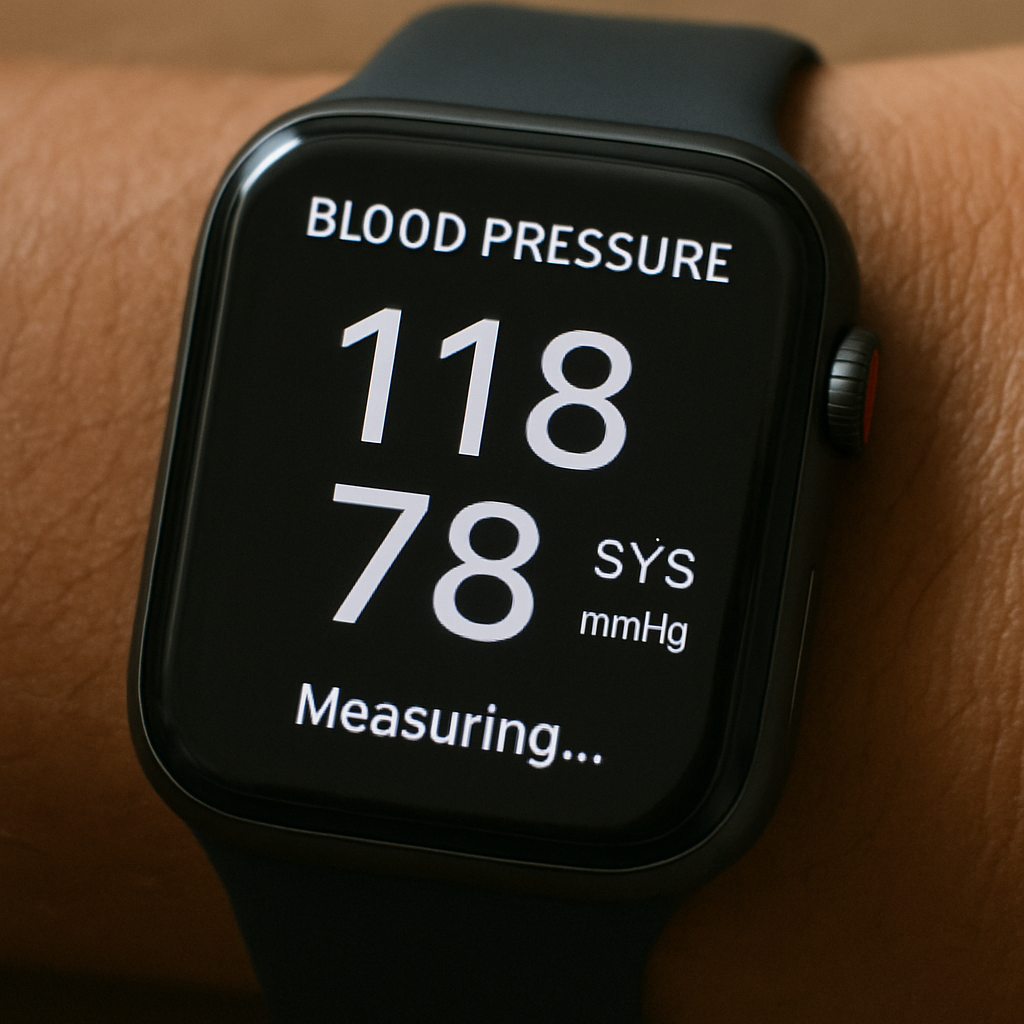 Close up of a smartwatch taking a blood pressure reading