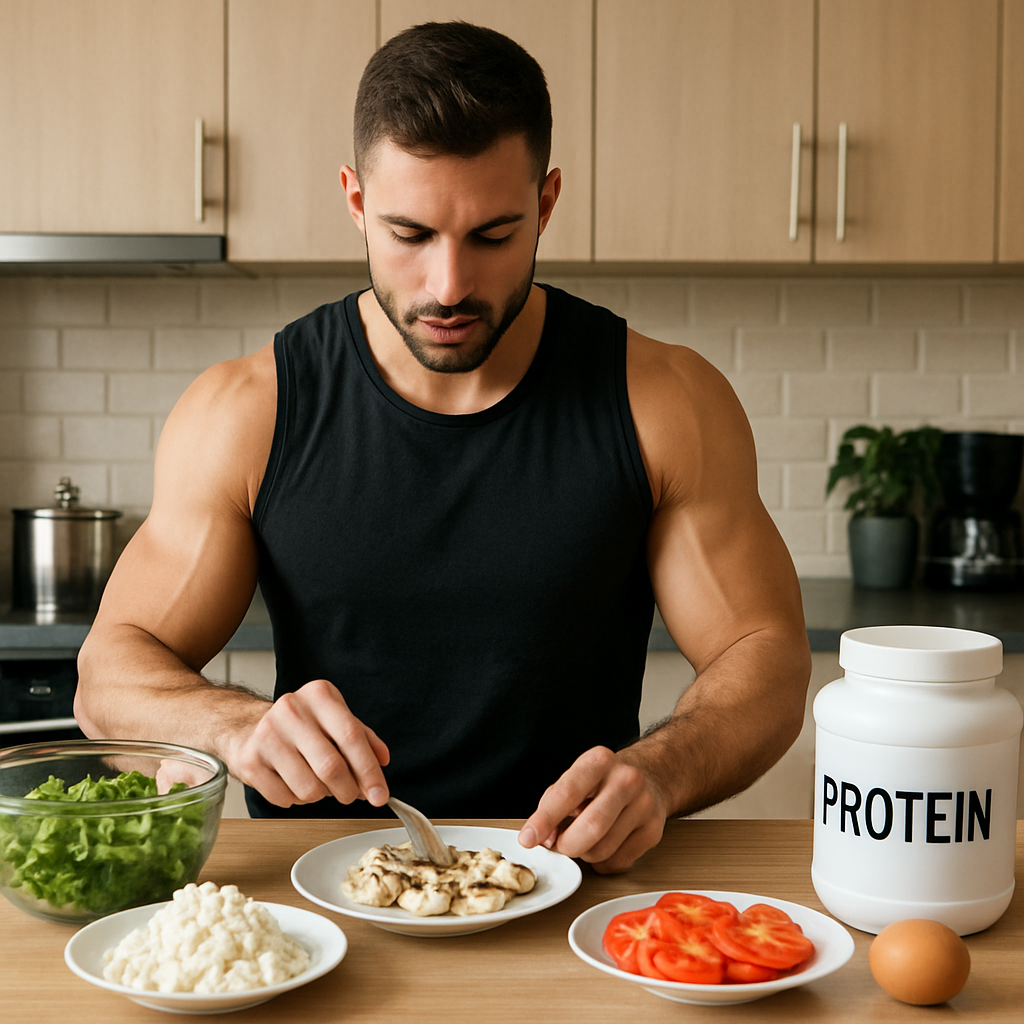 Fit person preparing a healthy high-protein meal in the kitchen