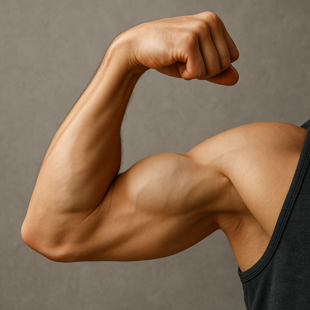 A close-up of a person's arm showing healthy muscle definition without being overly bulky.